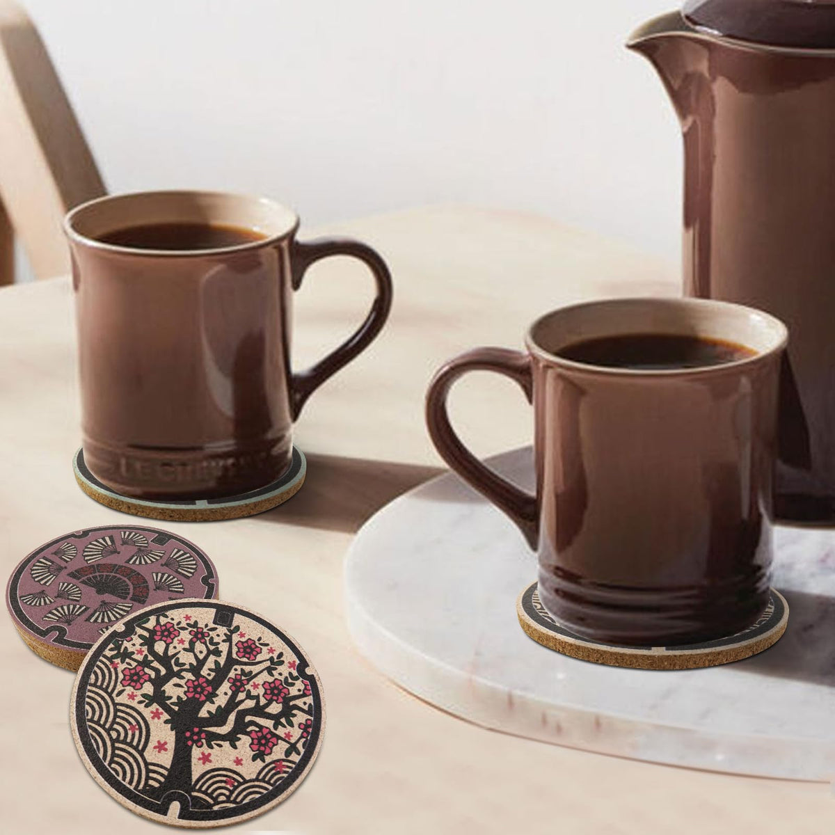 Laisgee coaster featuring a pagoda design adds architectural elegance to home desks.