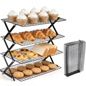 Lake Tian 4-tier collapsible cooling rack for versatile cooling of cookies, cakes, and bread.