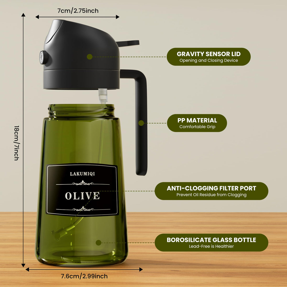 LAKUMIQI olive oil sprayer demonstrates precise spray action for dressings