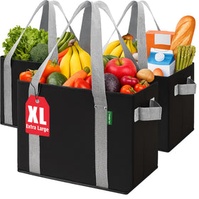 LALABAG 3-pack reusable grocery bags in box-style design for effortless loading