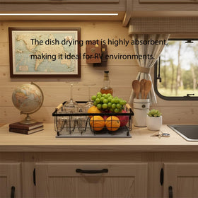 Lalaunicky diatomaceous earth mat demonstrates fast utensil drying.