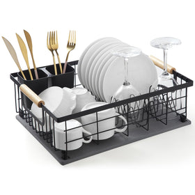 Lalaunicky dish rack with stone drying mat on the counter enables compact, quick air drying.