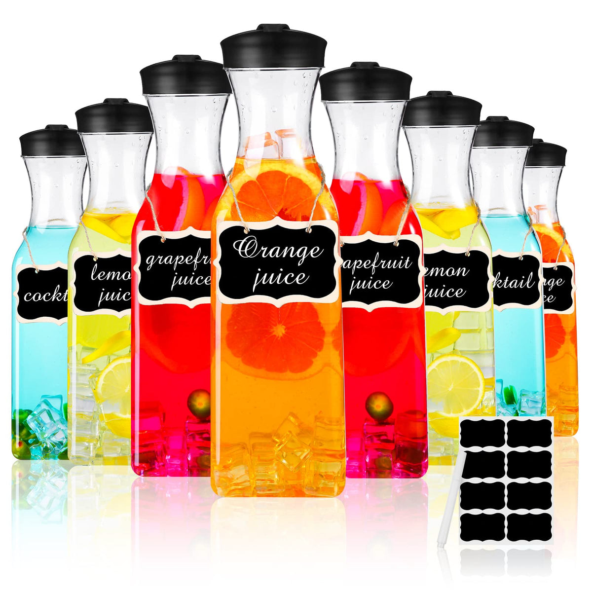 Lallisa 8-piece 54 oz plastic carafe with lid shown on the fridge shelf for fresh beverages