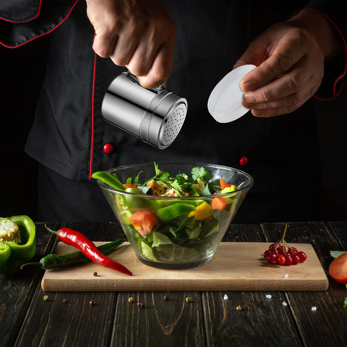Lallisa versatile shaker set for salt, pepper, sugar, or flour in kitchen.