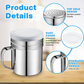 Lallisa stainless steel shaker with lid and handle for easy pickup.