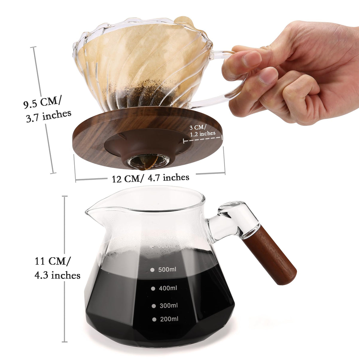 Lalord borosilicate glass dripper shows clarity and easy cleaning.
