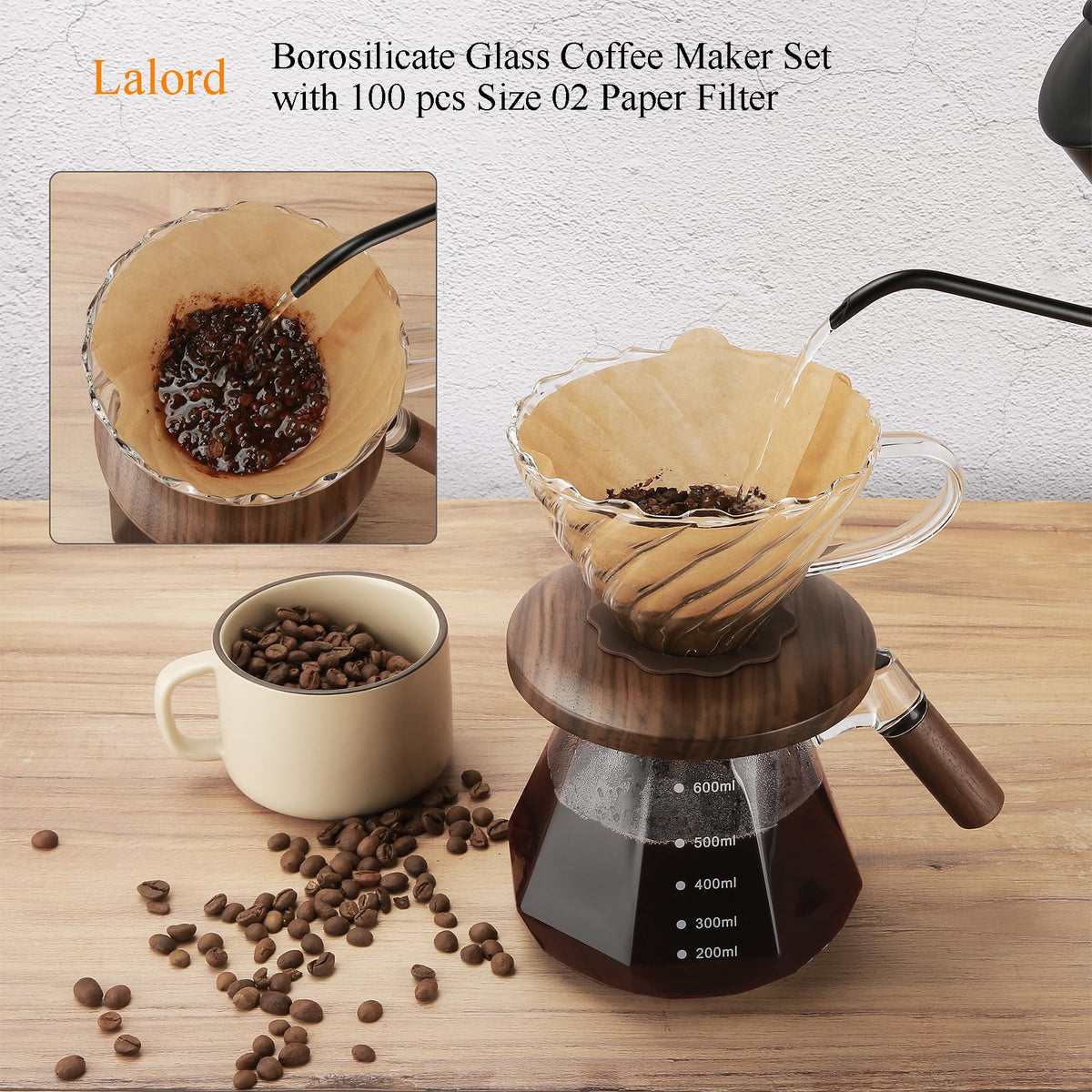 Lalord glass pot with lid ready for 1–3 cup brews.