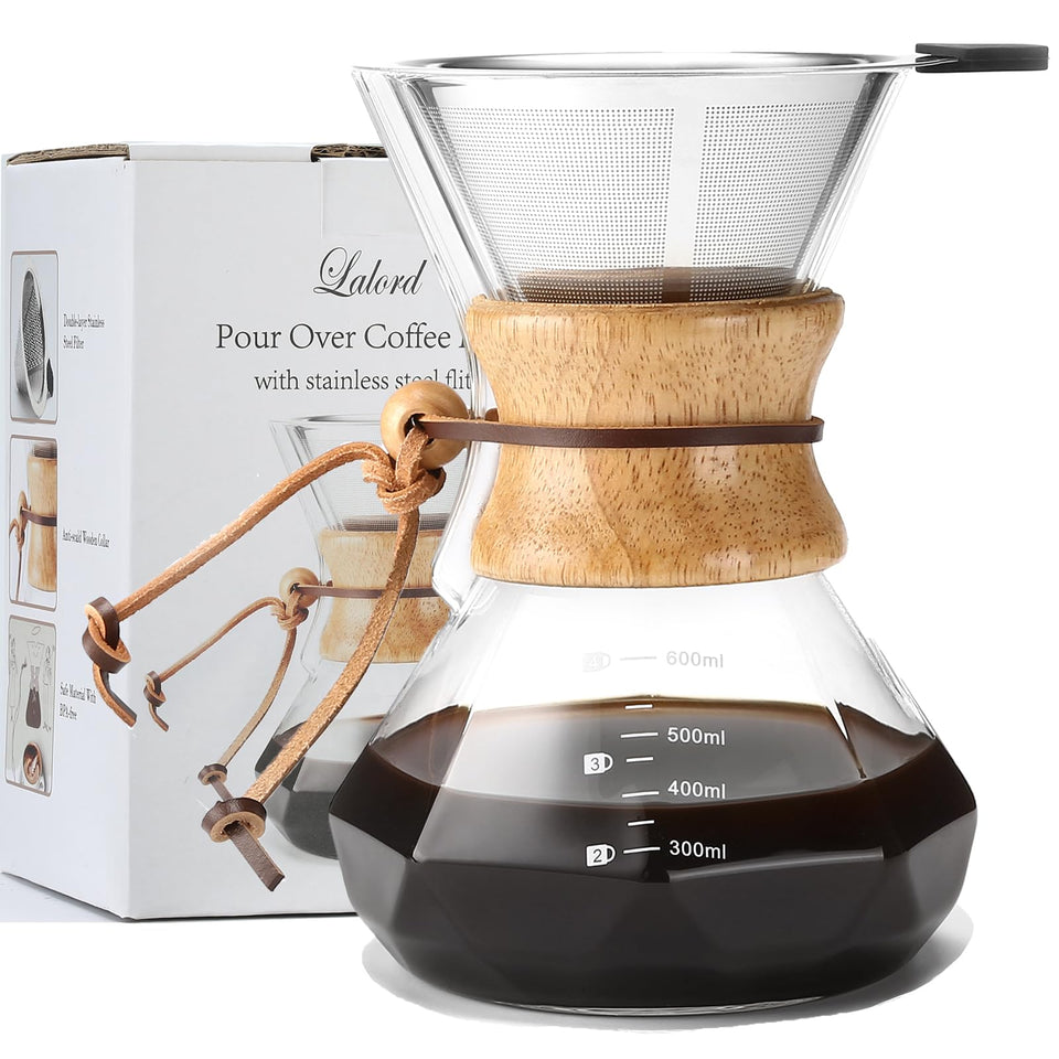Lalord pour over coffee maker with clear glass carafe for precise flavor.