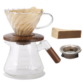 Lalord pour over coffee dripper with walnut handle for precise brewing.