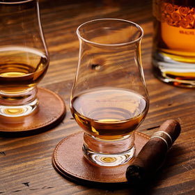 Lamarada snifter glass with bulbous cup captures aromas during nosing.