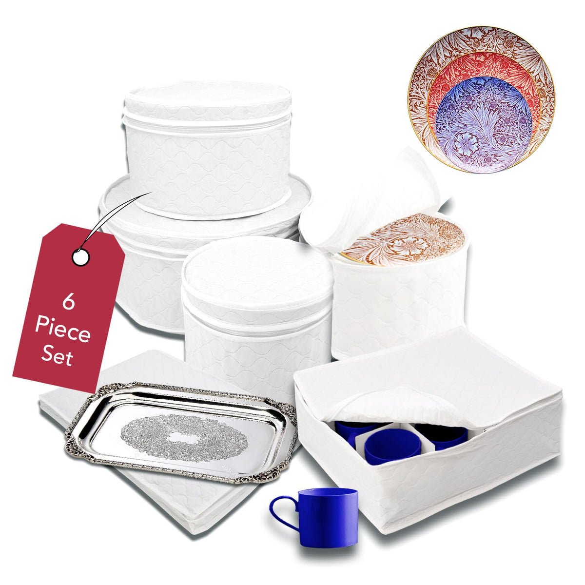 LAMINET cup case in white secures cups and prevents shifting in a cabinet.