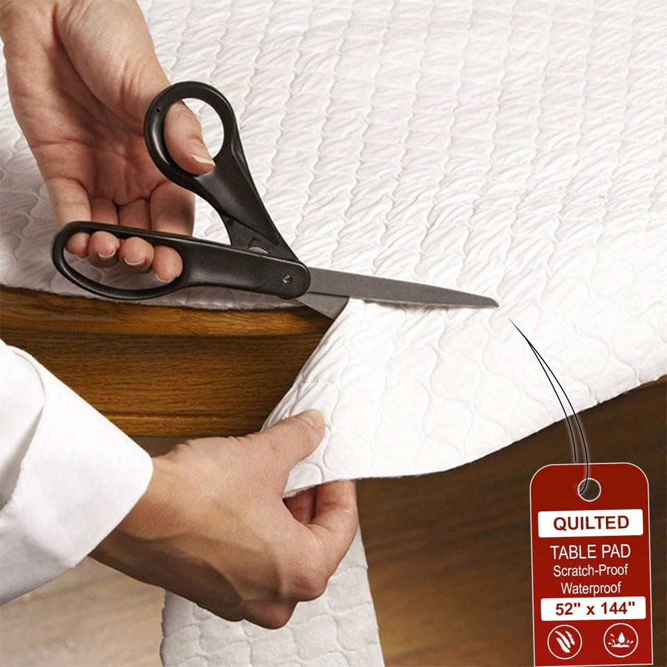 LAMINET cushioned table pad on a dining table with waterproof surface protects from spills