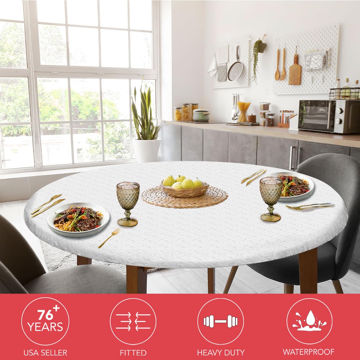 LAMINET round pad close-up shows snug elastic edge around table