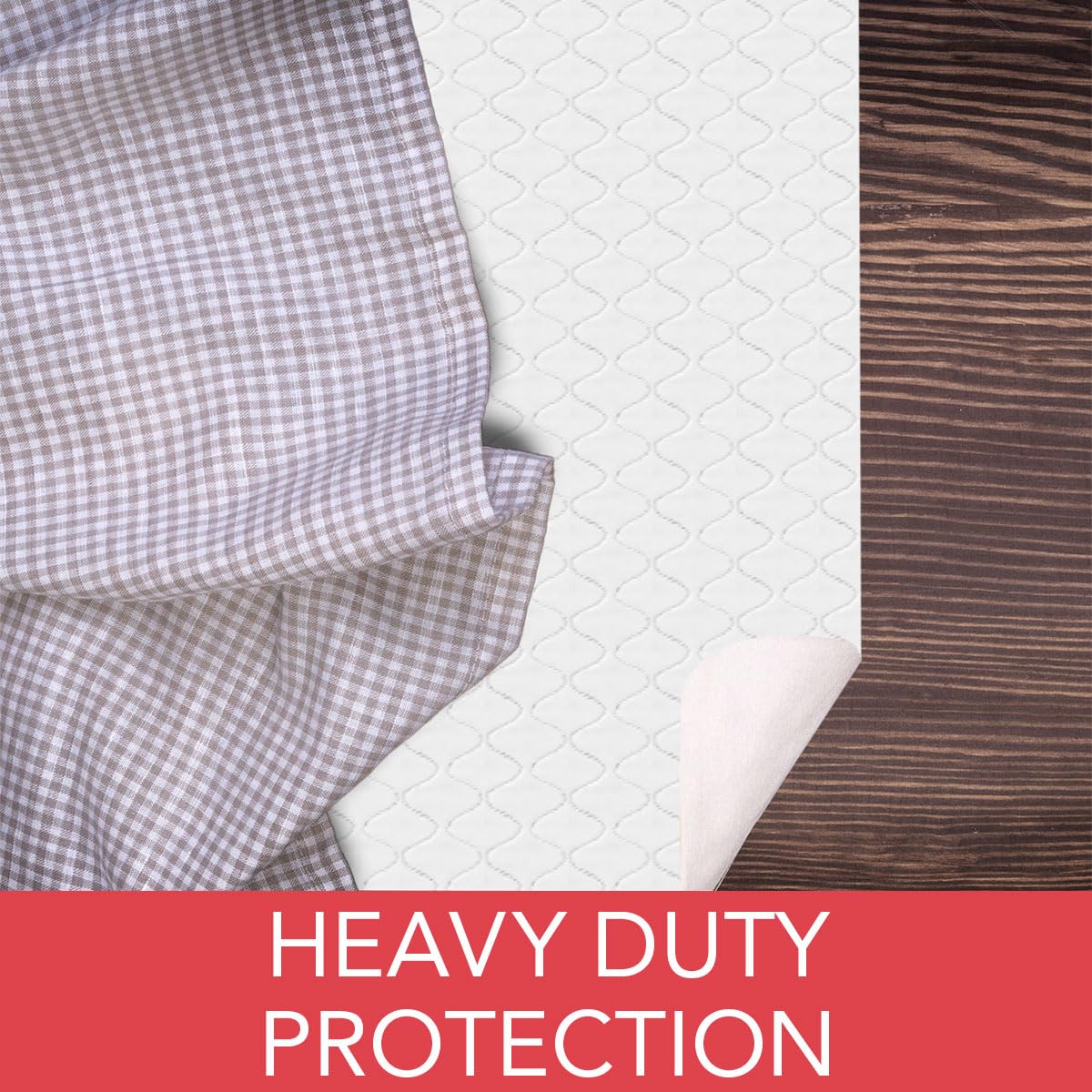 LAMINET Quilted Table Pad backing with waterproof vinyl surface protects surfaces.