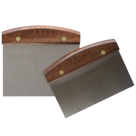 Lamson dough scraper with high-carbon steel blade for clean cuts.