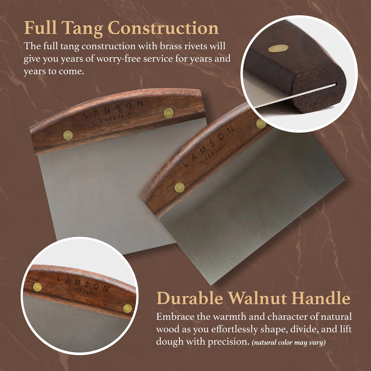 Lamson professional-grade bench scraper for bakery and home use.
