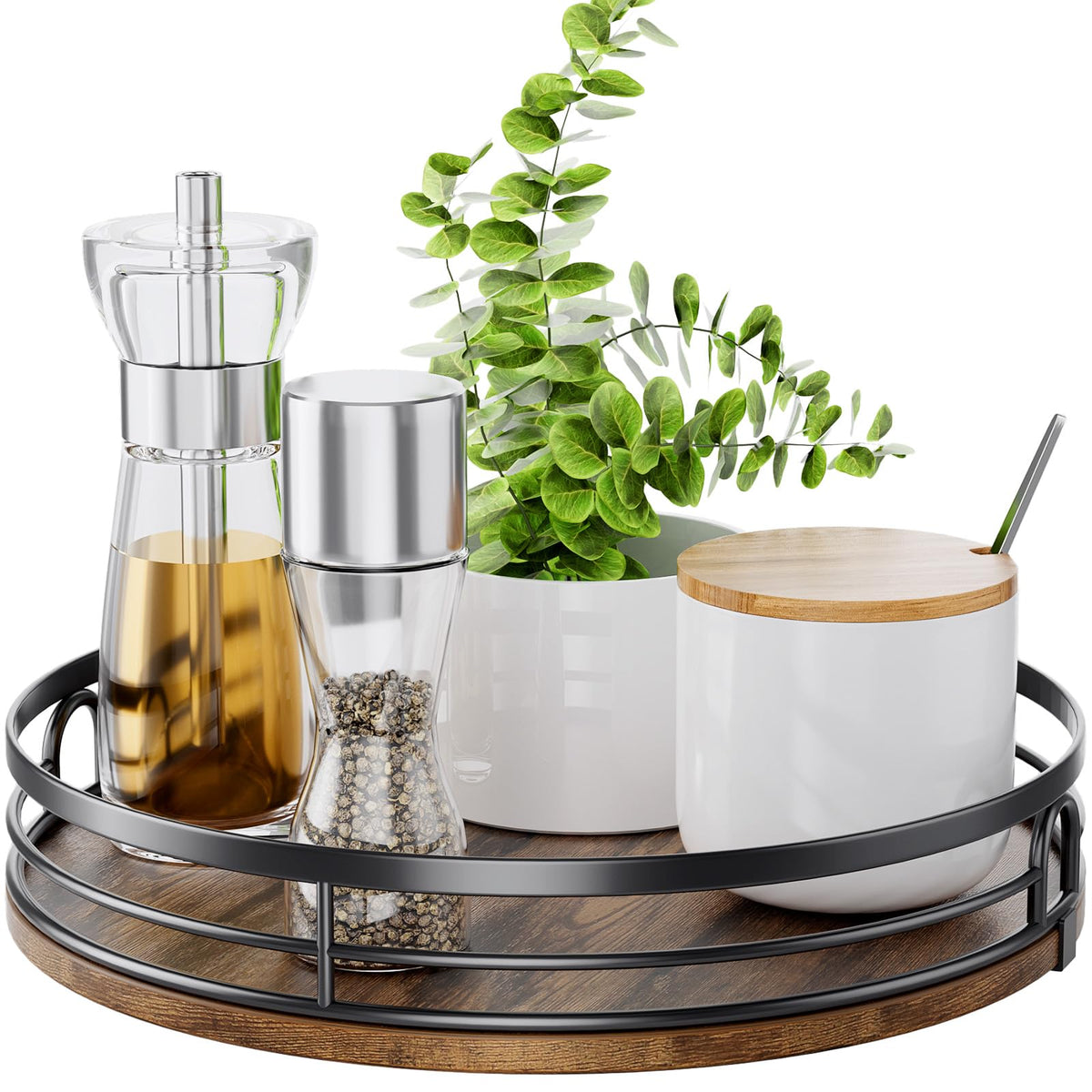 LAMU 10-inch Lazy Susan on tabletop for easy reach of spices and ingredients.