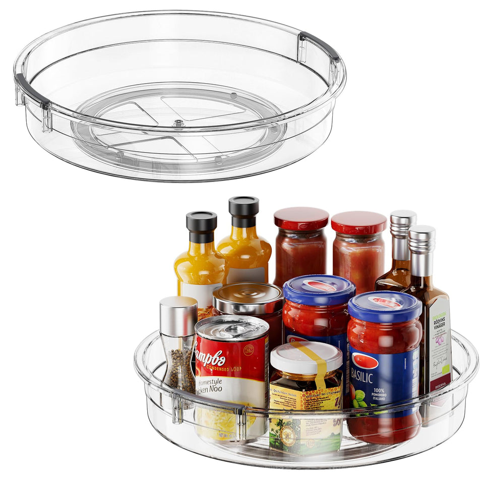 LAMU 12-inch Lazy Susan turntable in cabinet with easy access and organized storage.