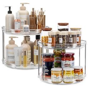 LAMU 2-pack 2-tier lazy susan rotating tray for cabinets, easy access to spices.