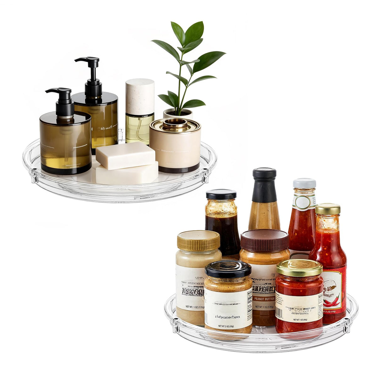 LAMU 2-pack Lazy Susan 9-inch clear turns smoothly for cabinets and pantry.