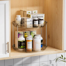 LAMU amber lazy susan inside cabinet demonstrates smooth 360-degree rotation.
