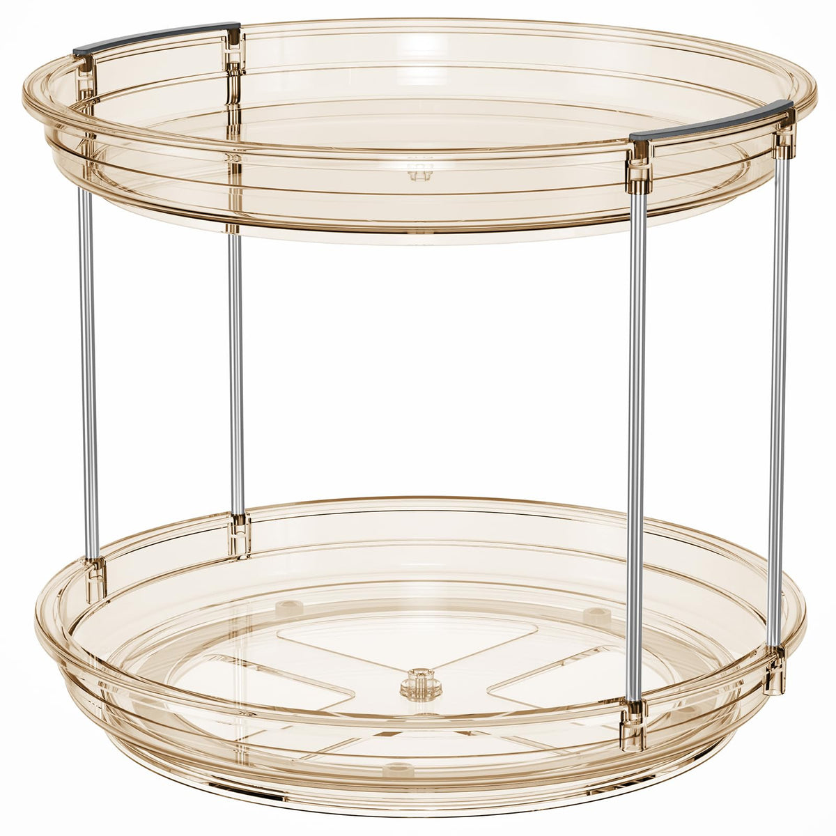 LAMU 2-tier amber lazy susan with metal rod support for stability.