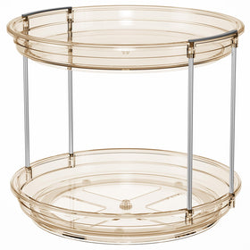 LAMU 2-tier amber lazy susan with metal rod support for stability.