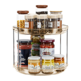 LAMU 2-tier amber lazy susan top view for cabinet spice organization.