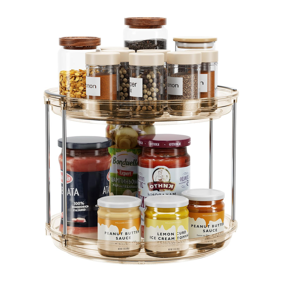 LAMU 2-tier amber lazy susan top view for cabinet spice organization.