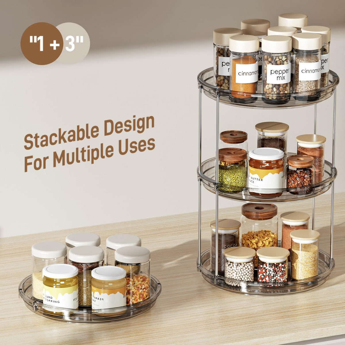 LAMU 2-tier lazy susan on bathroom vanity keeps cosmetics reachable