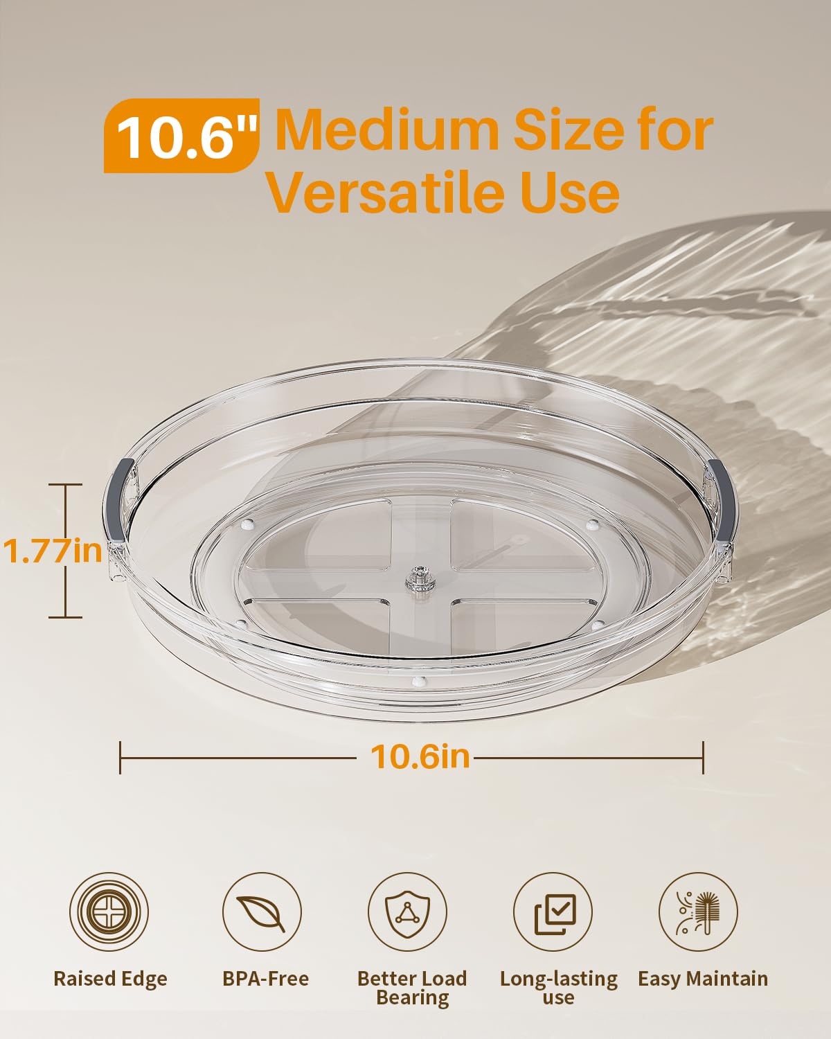 LAMU 2-pack 10.6in Lazy Susan on kitchen countertop, keeps spices organized and within reach.