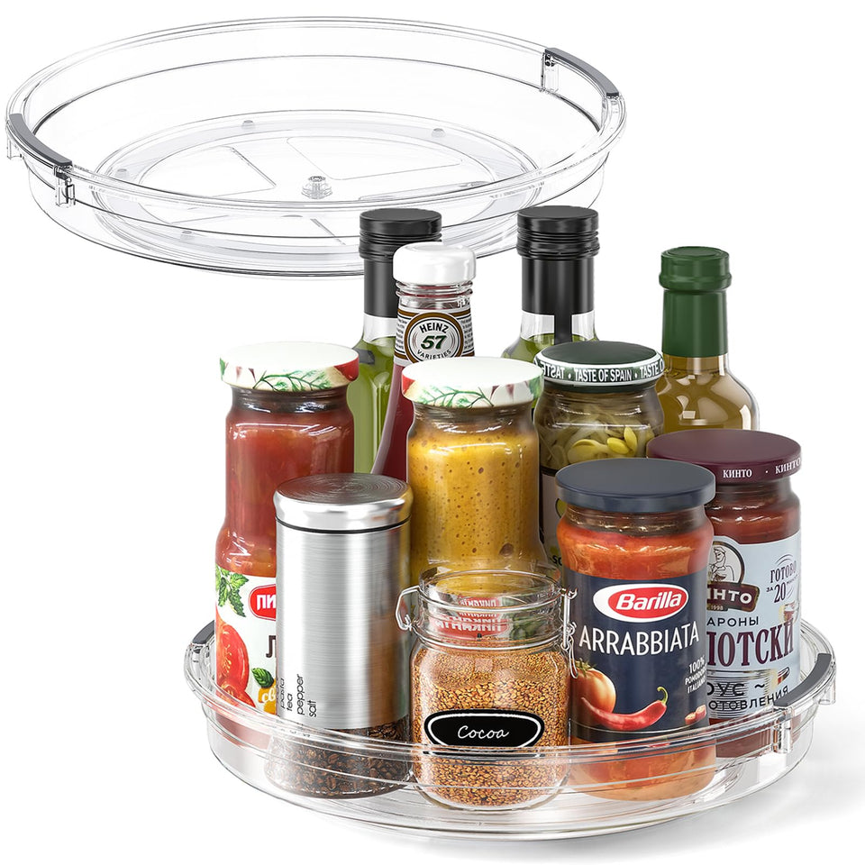 LAMU 2-pack 10.6in Lazy Susan turntable in cabinet, smooth rotation for easy access.