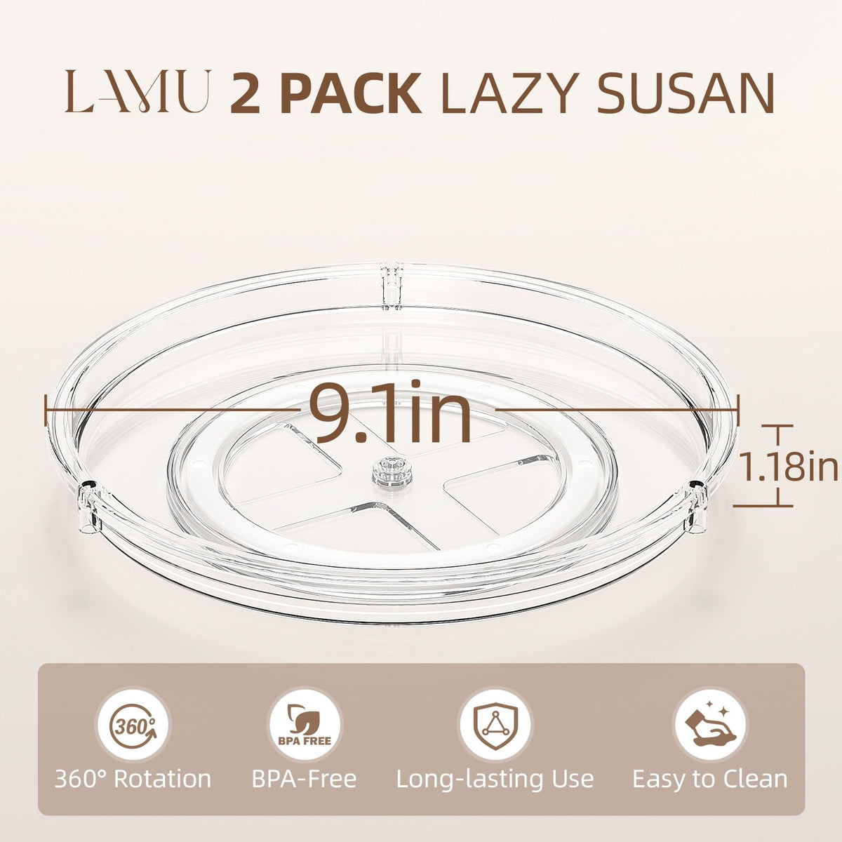 LAMU 360-degree rotation base keeps items visible and reachable.