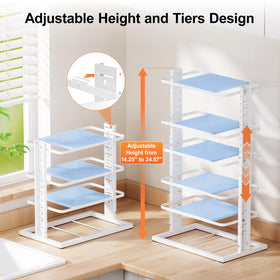 LAMU adjustable height and tiers adapt to cabinet sizes and pan diameters