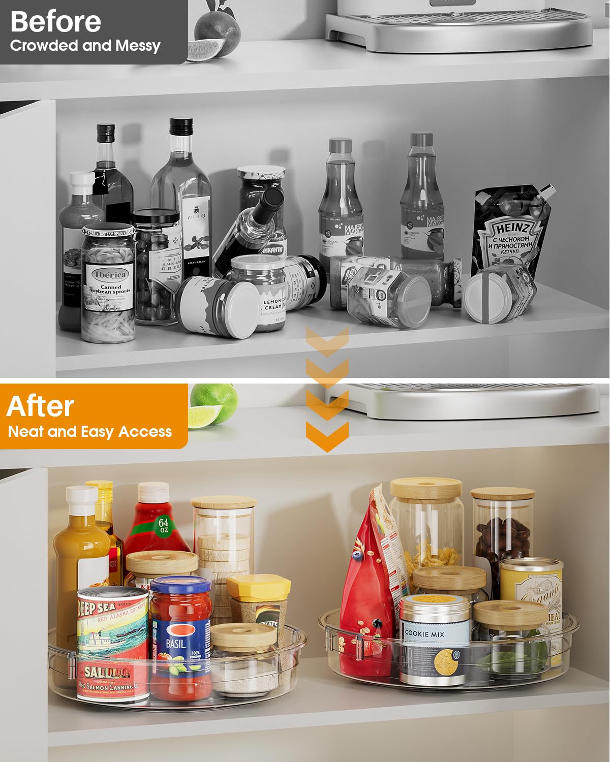 LAMU BPA-free acrylic Lazy Susan for safe storage and cleaning.