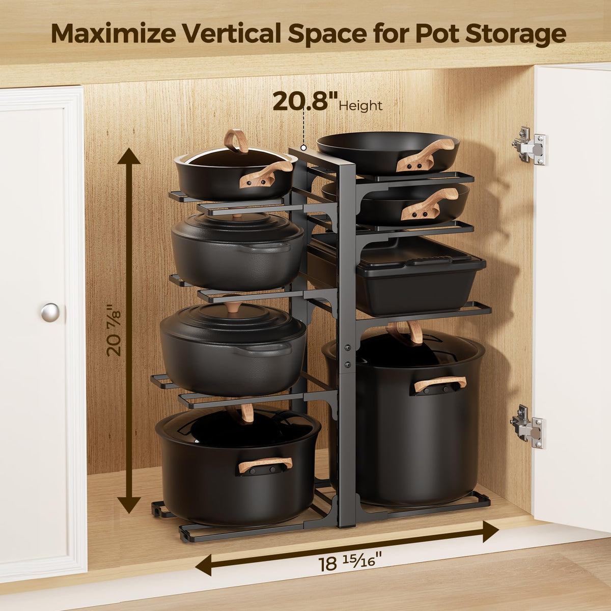 LAMU eight-tier heavy-duty rack provides sturdy storage for heavy cookware