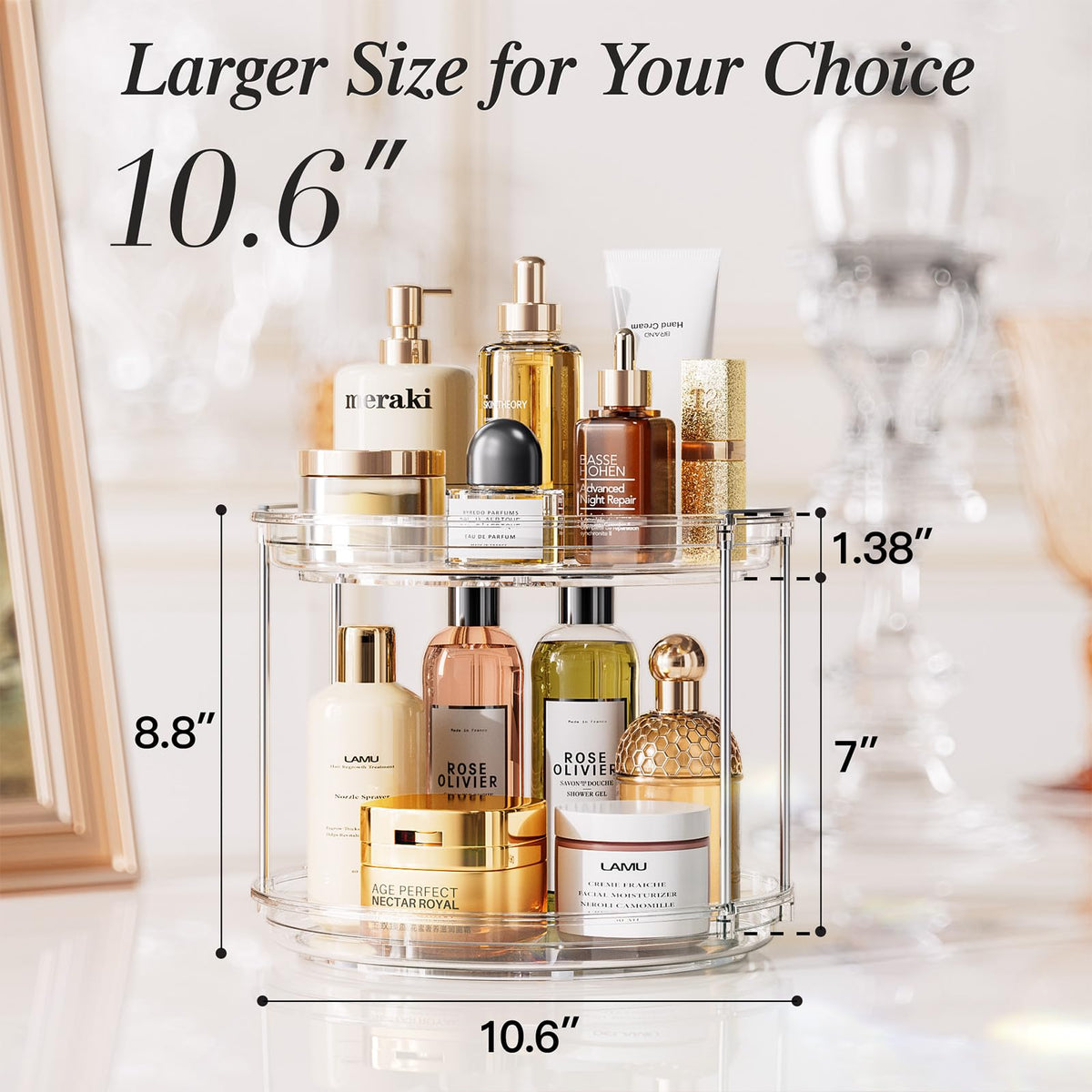 LAMU large-capacity cabinet organizer ideal for bathroom counters and shelves.