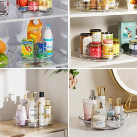 LAMU spice organizer lazy Susan keeps spice jars neatly arranged.