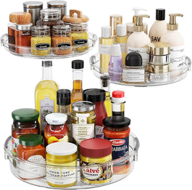 LAMU lazy Susan turntable in cabinet enables easy reach and neat organization.