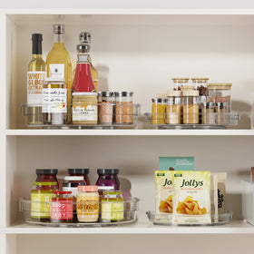 LAMU lazy Susan turntable in pantry maximizes space and improves item visibility.