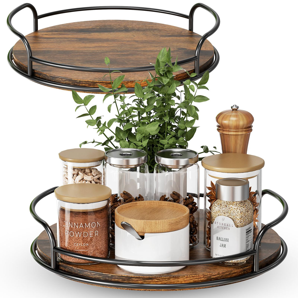 LAMU 9-inch lazy susan side view showing smooth rotation for pantry use