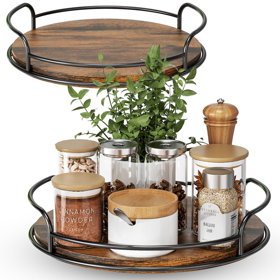 LAMU 9-inch lazy susan side view showing smooth rotation for pantry use