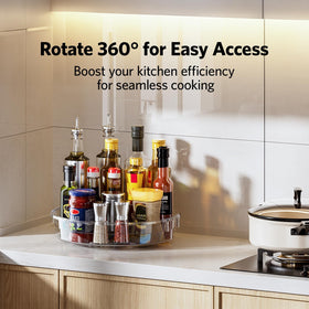 LAMU raised-edges lazy susan design helps prevent spills while rotating smoothly