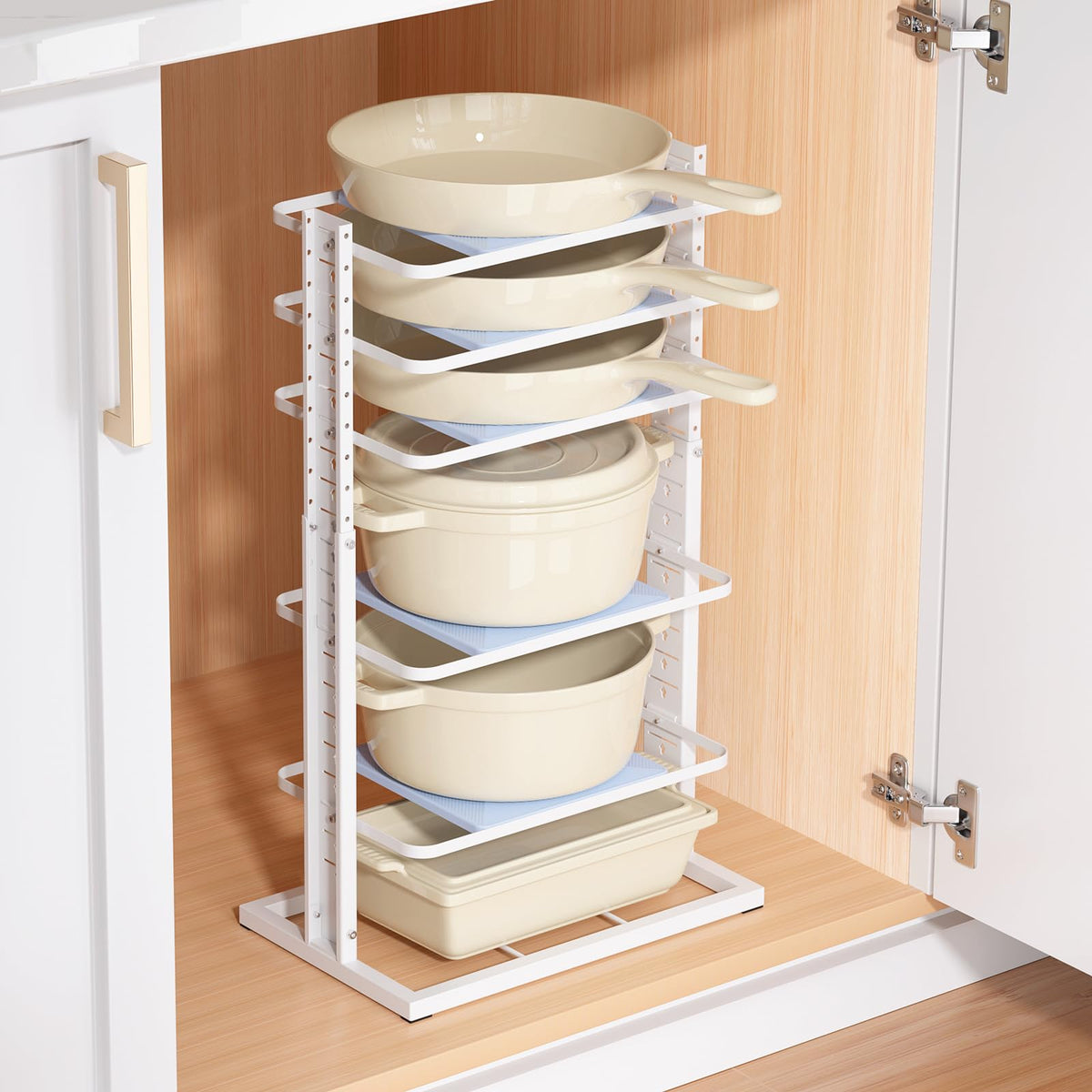 LAMU pots and pans organizer under cabinet with 6 tiers for compact storage