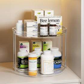 LAMU raised edge prevents tipping of items on the rotating rack.
