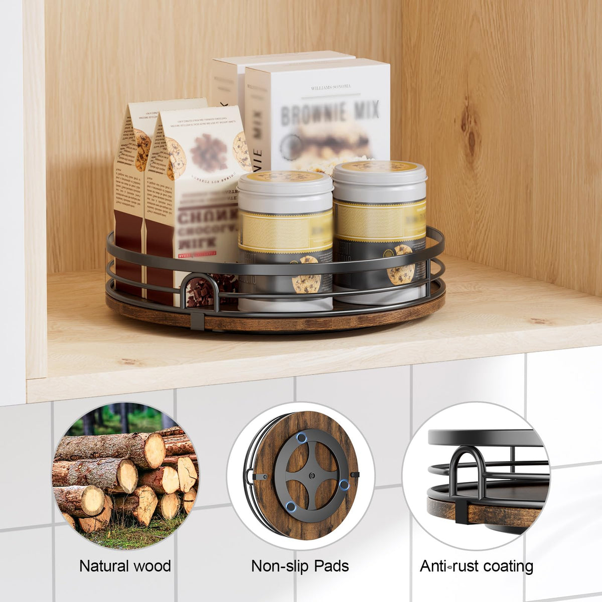 LAMU spice organizer lazy susan keeps bottles within easy reach on shelves