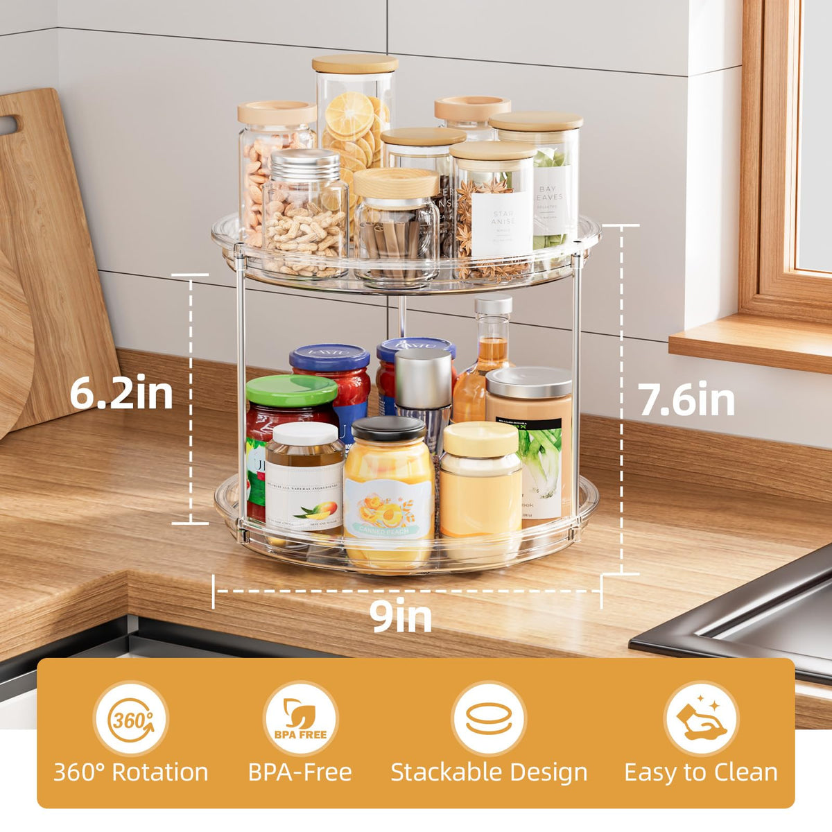 LAMU 9-inch diameter spice rack shown in compact cabinet