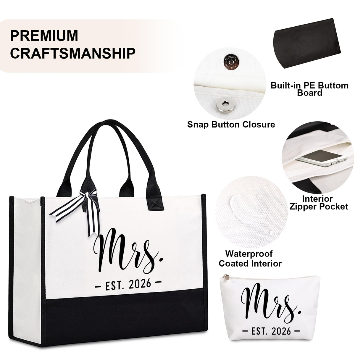 Interior zip pocket on Lamyba Bride Tote Bag keeps keys organized