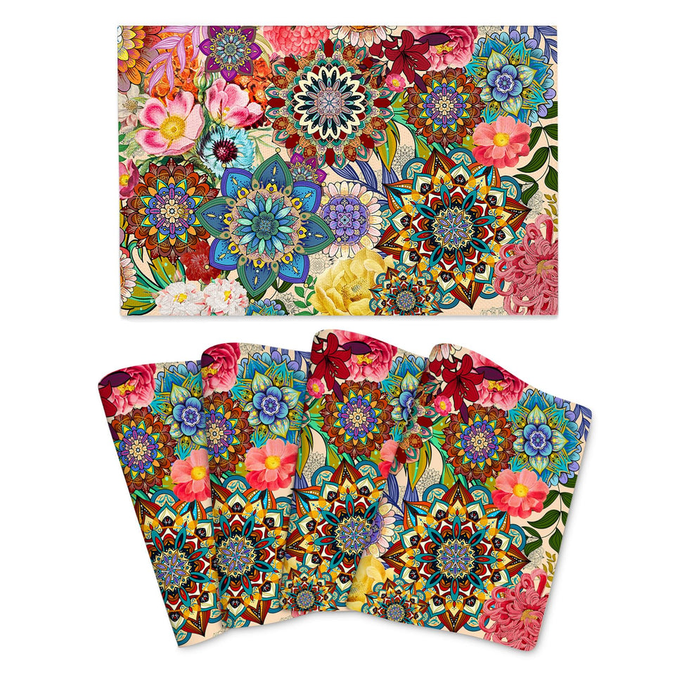 LANAIQO Boho floral placemats set with colorful blooms for festive dining