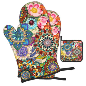 Lanaiqo Boho Floral pot holders provide non-slip grip for hot pots.